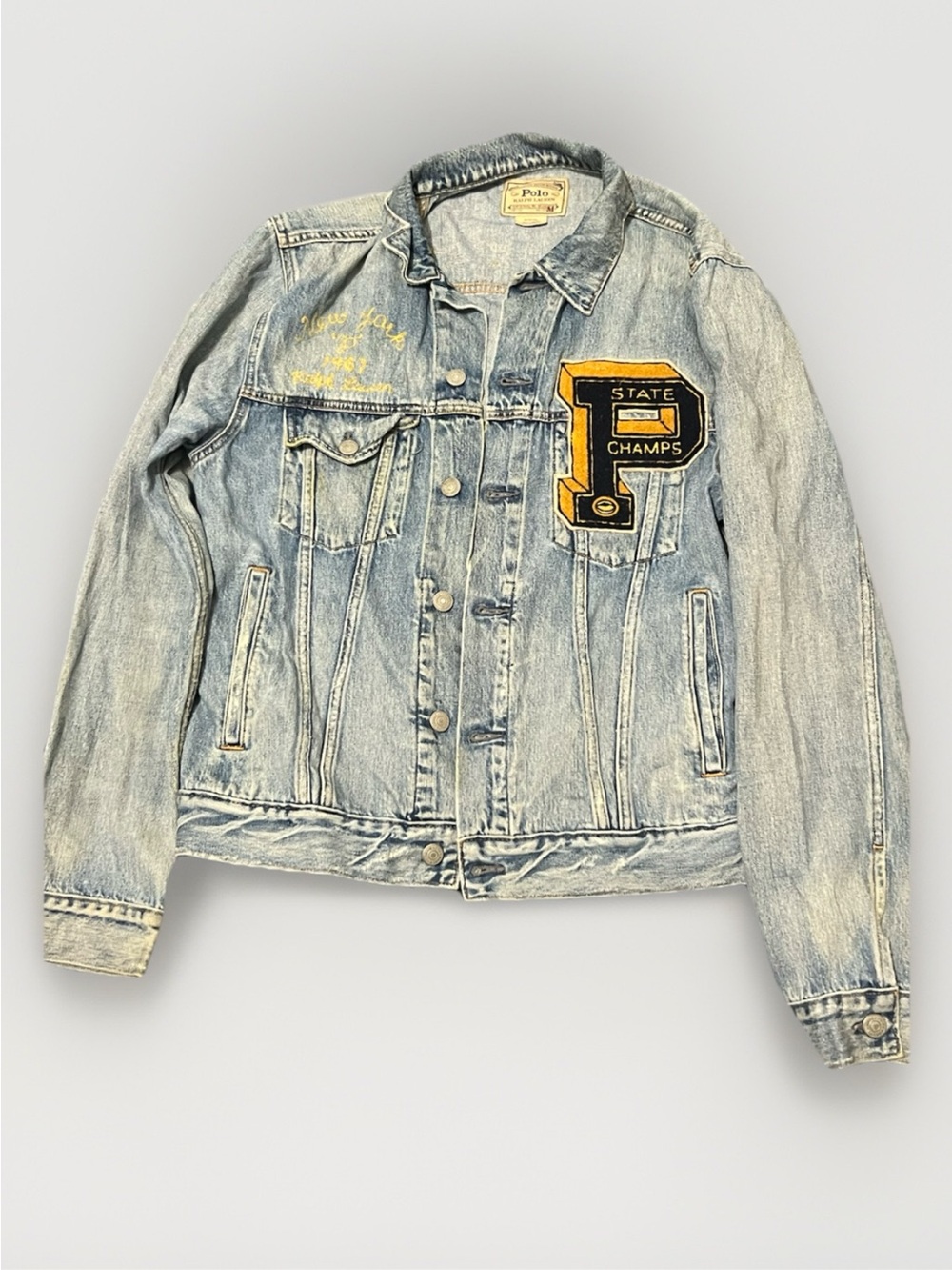 Rare Vintage Trucker Jean Denim Jacket Varsity State Champs Polo Ralph Lauren